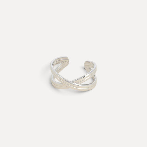 Anel Lifeaskika Cross Ring prateado em aço inoxidável com design cruzado ajustável e acabamento brilhante