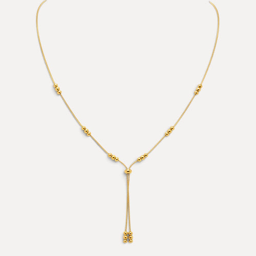 Colar Lifeaskika Drape em aço inoxidável dourado com contas delicadas e design ajustável resistente à água.