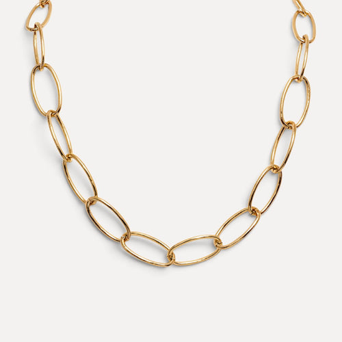 Colar Lifeaskika Ellos em aço inoxidável dourado com elos ovais clássicos, resistente à água e durável.