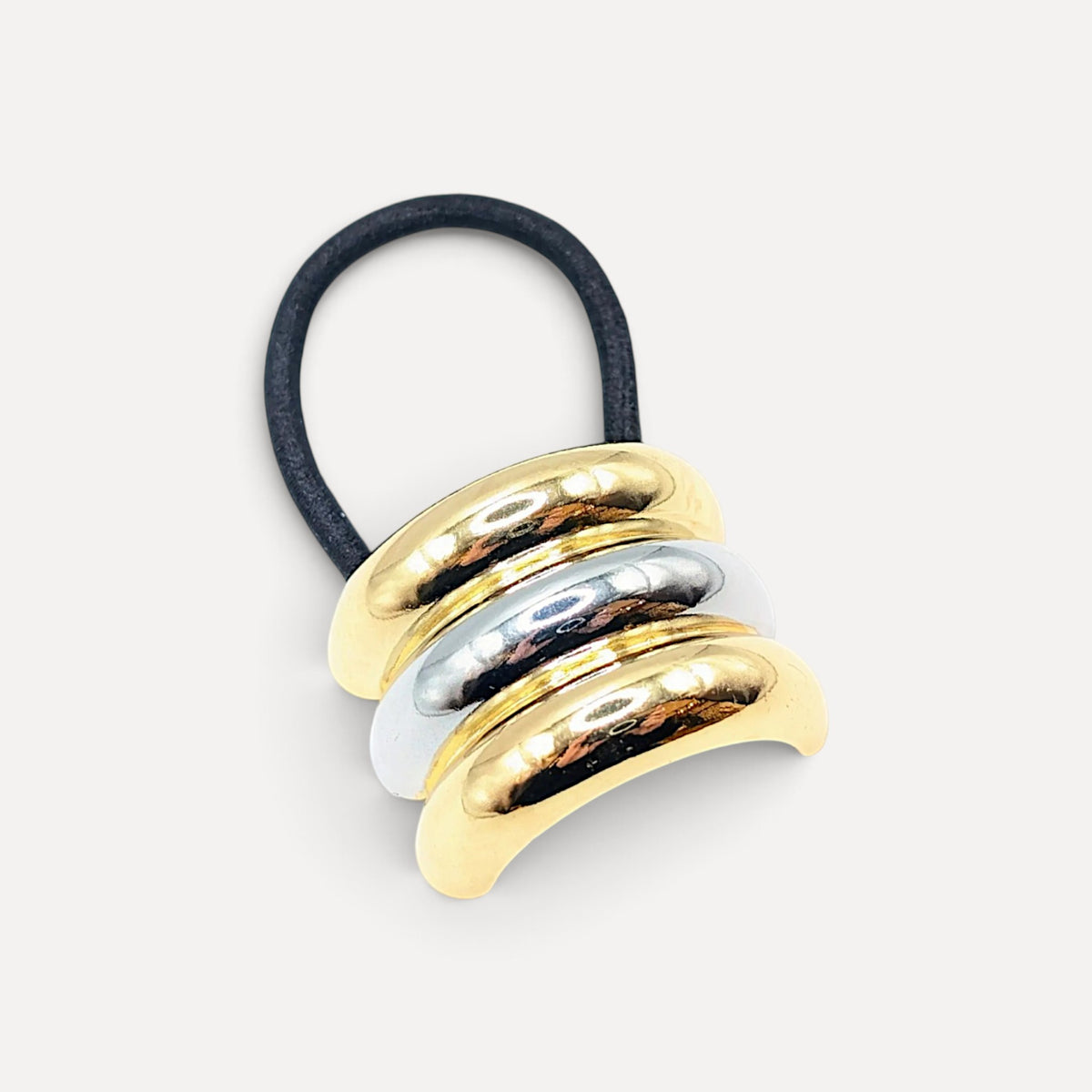 Elástico de cabelo Lifeaskika YUI HAIR lll com anéis decorativos em aço inoxidável dourado e prateado
