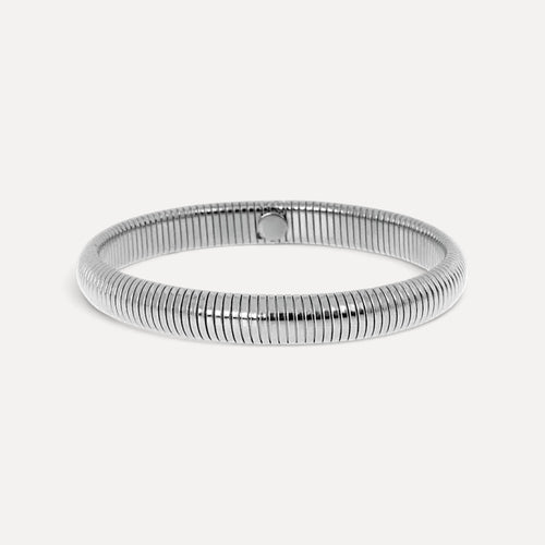 Pulseira Lifeaskika Classic Chain em aço inoxidável prateado com design de elos flexíveis e acabamento brilhante.