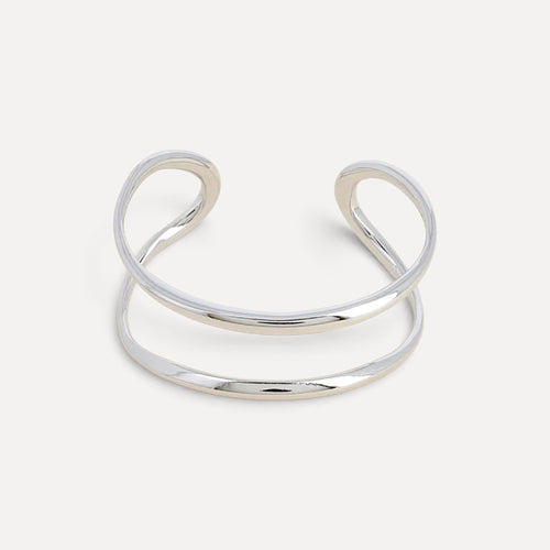 Pulseira Lifeaskika Duo em aço inoxidável prateado com design minimalista de aro duplo aberto